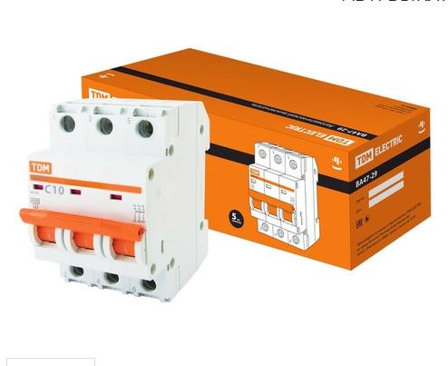 Автоматический выключатель  ВА47-29 3Р 10А 4,5кА х-ка С TDM SQ0206-0107
