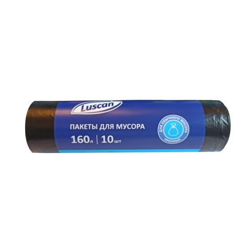 Мешки для мусора ПСД 160л 40мкм 10шт/рул черный 80x102см Luscan, 1633462