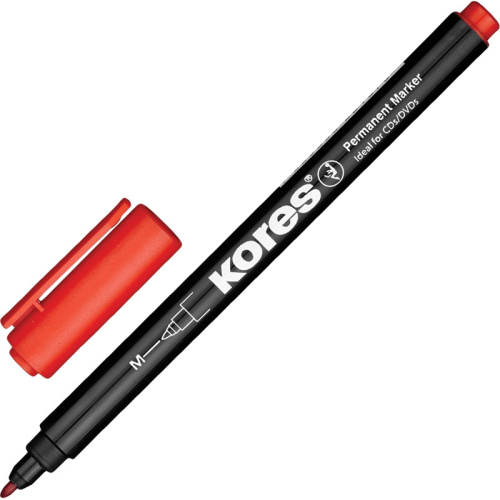 Маркер перманентный KORES красный 1 мм, 282355