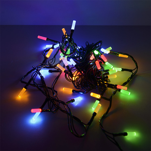 Гирлянда светодиодная "Лучики", SE-BEAM-560M, 5М, 60LED, мульти (4цв.), темно-зел. шнур 0,7м, контр. (2577)