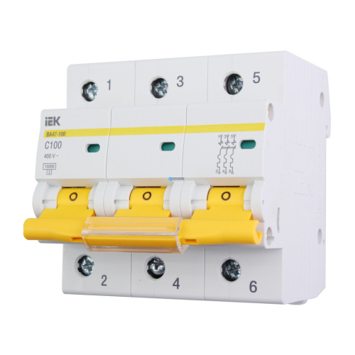 Автоматический выключатель ВА 47-100 3Р100А 10 кА  х-ка С ИЭК, MVA40-3-100-C