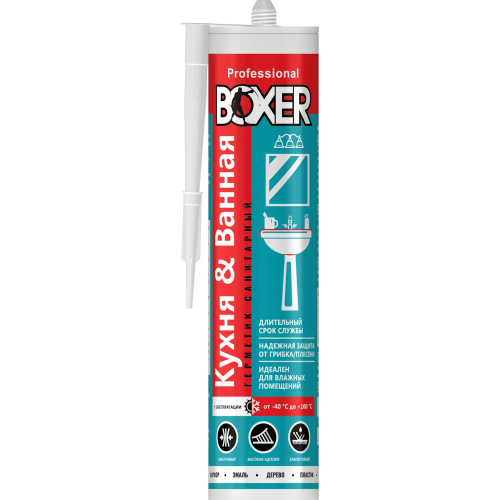 Герметик силиконовый санитарный Boxer S, бесцветный, 260ml (1КОР-24ШТ), Н1617/23