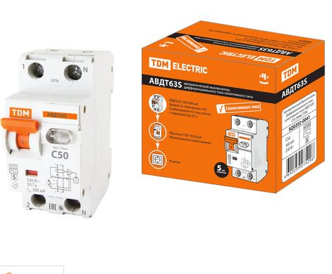 АВДТ 63S C50 300mA TDM SQ0202-0041 (Автомат + УЗО защита по пожаробезопасности) селективного типа