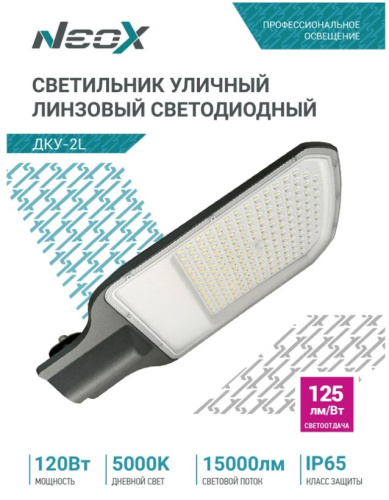 Светильник уличный линзованный светодиодный ДКУ-2L 120Вт 230В 5000К 15000Лм 125лм/Вт 48-70мм IP65 NEOX
