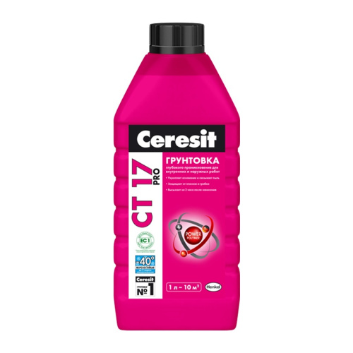 Грунтовка в/д Ceresit CT17 Pro для внутр/наруж работ (1 л), морозостойкая - 40 градусов, тов-202840