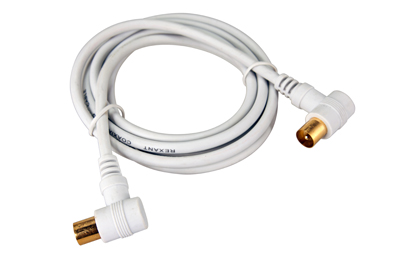 Шнур ТВ штекер - ТВ штекер, угловой, длина 1,5 метра, белый REXANT