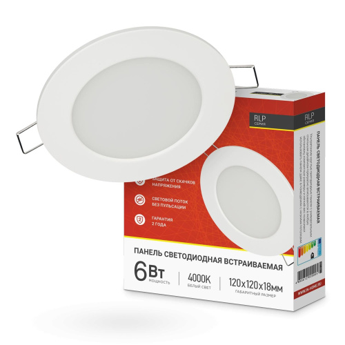 Панель светодиодная круглая RLP-eco 6Вт 230В 4000К 420Лм 120/100мм белая IP40 IN HOME