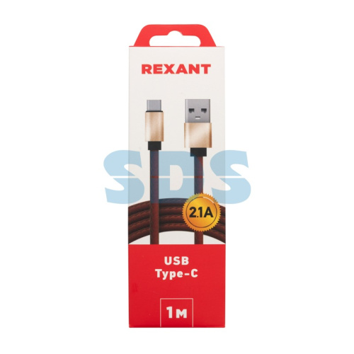 Кабель USB-Type-C /2A/leather/brown/1m/REXANT