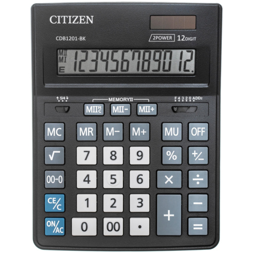 Калькулятор настольный ПОЛНОРАЗМЕРНЫЙ CITIZEN BusinessL CDB1201-BK 12р.Черный, размер 205x155x35 мм, 480259