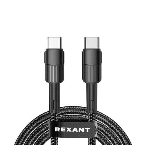 Кабель Type-C – Type-C, 3A, 60Вт, 1м, в черной нейлоновой оплетке REXANT