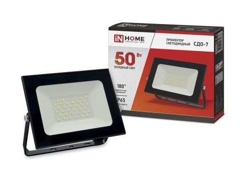 Прожектор светодиодный СДО-7  50Вт 230В 6500К IP65 черный IN HOME