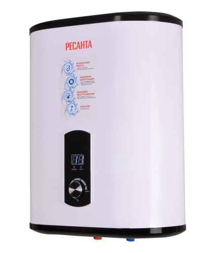 Водонагреватель накопительный  ВН-30В Ресанта, цифр дисплей, УЗО, 2000Вт, 7 лет на бак из нержавеющей стали, 74/5/1