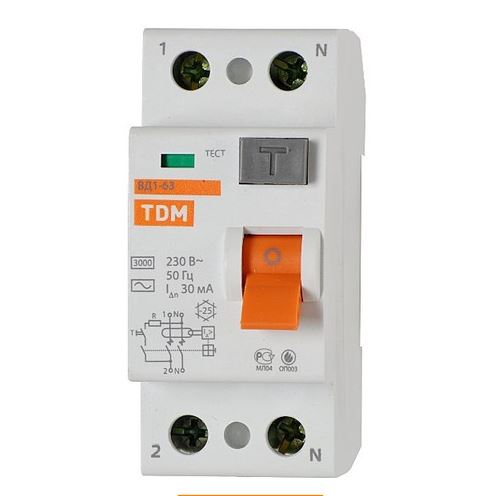 Выключатель дифференциальный (УЗО) 2-полюсное 16А 30мА (ВД1-63) TDM SQ0203-0004