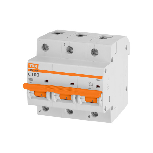 Автоматический выключатель ВА47 - 100 3Р 100 А 10 кА х-ка С TDM SQ0207-0077