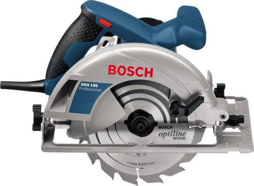 Пила дисковая Bosch GKS 190, д.диска - 190 мм, 5500 об/мин, 1400 Вт, глубина пропила - 70 мм, 4.2 кг, 0152201