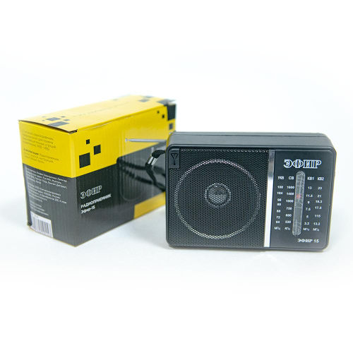Радиоприемник "Эфир-15", УКВ 64-108МГц, СВ 530-1600КГц, КВ1,КВ2 бат. 2*R20(D)