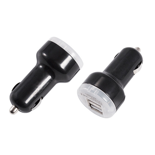 Автозарядка в прикуриватель 2хUSB с индикацией (АЗУ) (1000+2100mA) черная