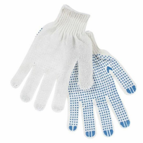 Перчатки х/б с ПВХ 10 класс (5 нитей) белые