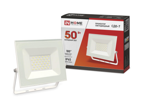 Прожектор светодиодный СДО-7 50Вт 230В 6500К IP65 ( БЕЛЫЙ ) IN HOME