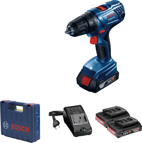 Дрель-шуруповерт Bosch GSR 180-LI Professional, 1900 об/мин, 54 Н·м, 18 В, Li-Ion, 2.0 А*ч, кейс, 1.6 кг, 1110024