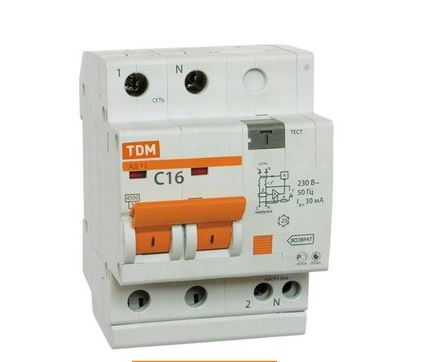 Дифф. автомат АД-12 2Р 16А 30мА (УЗО с защитой по короткому замыканию) TDM SQ0204-0006