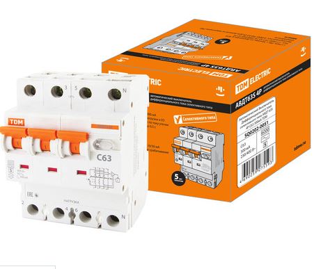 АВДТ 63S 4P C63 300mA TDM SQ0202-0051 (Автомат + УЗО защита по пожаробезопасности) селективного типа, 3х фазное