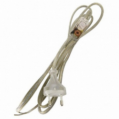 Шнур с выключателем и плоской вилкой ШУ01В ШВВП 2х0,75мм2 2м. прозрачный TDM SQ1305-0004