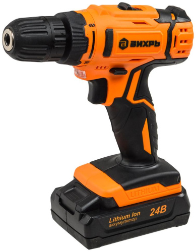 Дрель-шуруповерт аккумуляторная "ВИХРЬ" ДА-24Л-2К (Li-ion, 40Нм) 2 скорости, кейс, 2 аккум. 72/14/18