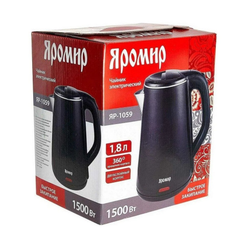 Чайник электрический ЯРОМИР ЯР-1059 пластик двойная стенка 1,8л 1500Вт, черный
