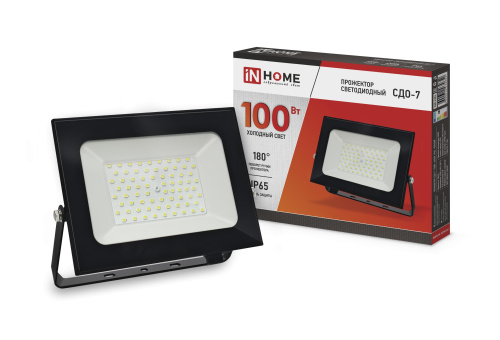 Прожектор светодиодный СДО-7 100Вт 230В 6500К IP65 черный IN HOME