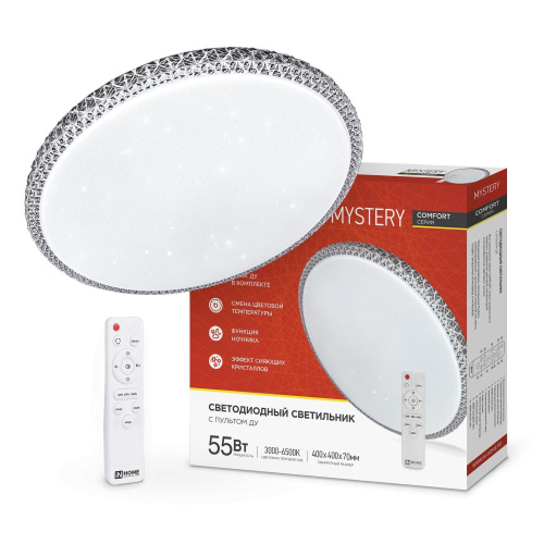 Светильник светодиодный COMFORT MYSTERY 55Вт 230В 3000-6500K 4400Лм 400x70мм с пультом ДУ IN HOME