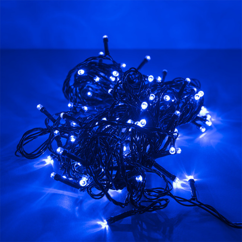 Гирлянда светодиодная "Рисовая" RL-110B, 10M, 100 LED, синий, черный шнур (2578)