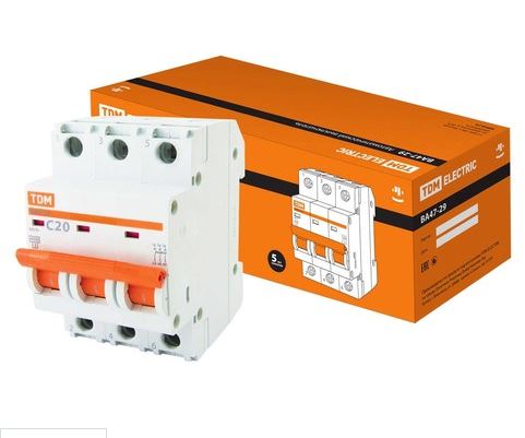 Автоматический выключатель  ВА47-29 3Р 20А 4,5кА х-ка С TDM SQ0206-0110