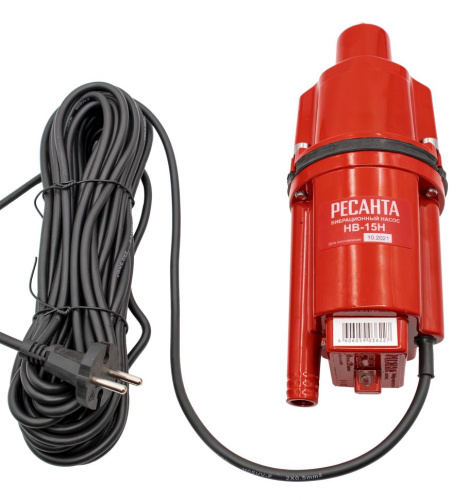 Вибрационный насос "РЕСАНТА" НВ-15Н (нижний забор) 300Вт, 22л/мин, высота подъёма 75 м, шнур 15 м, 77/8/4