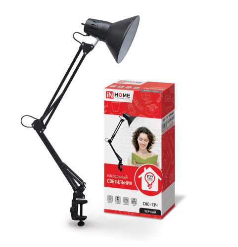 Светильник настольный под лампу СНС-13Ч на струбцине 60Вт E27 черный (коробка) IN HOME