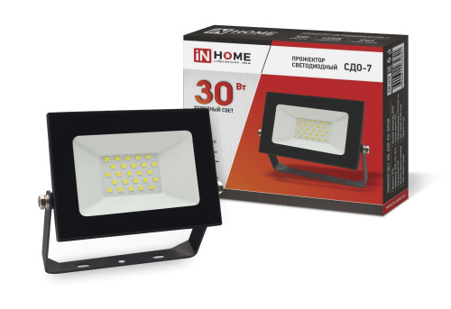 Прожектор светодиодный СДО-7  30Вт 230В 6500К IP65 черный IN HOME