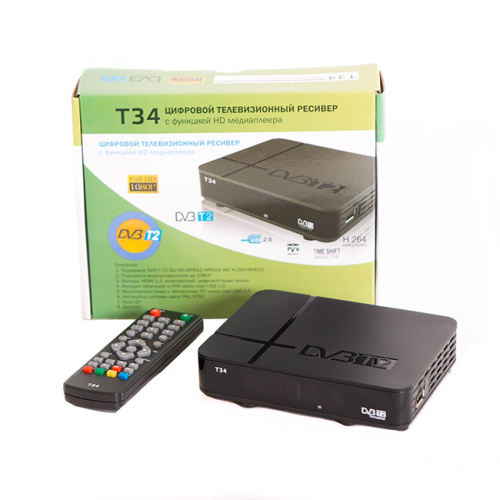 Ресивер эфирный цифровой DVB-T2 HD, T34, ( приставка ) пластик, дисплей