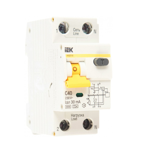 Диф. автомат УЗО АВДТ АВДТ32 С40 2п 40А 30мА тип A х-ка C IEK, MAD22-5-040-C-30