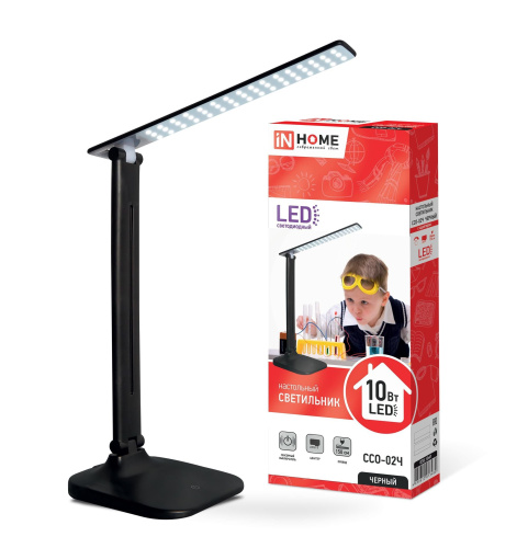Светильник настольный светодиодный ССО-02Ч 10Вт сенсор-диммер адаптер черный IN HOME