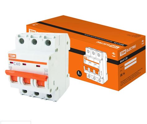 Автоматический выключатель  ВА47-29 3Р 40А 4,5кА х-ка С TDM SQ0206-0113