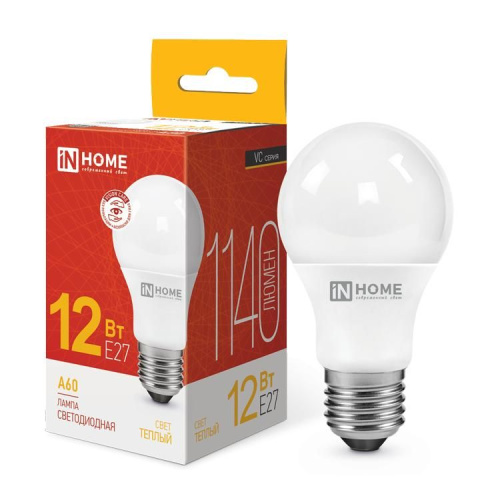 Лампа светодиодная LED-A60-VC 12Вт 230В Е27 3000К 1080Лм IN HOME