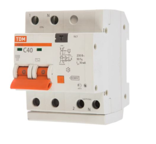 Дифф. автомат АД-12 2Р 40А 30мА (УЗО с защитой по короткому замыканию) TDM SQ0204-0016