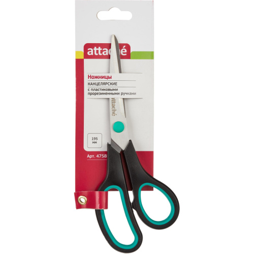 Ножницы Attache 195 мм с пласт.прорезин.ручками,цвет бирюзовый/черный, 47585