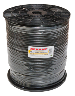 Кабель RG-6U+CU, (64%), 75 Ом, 305м., черный медь (OUTDOOR) REXANT