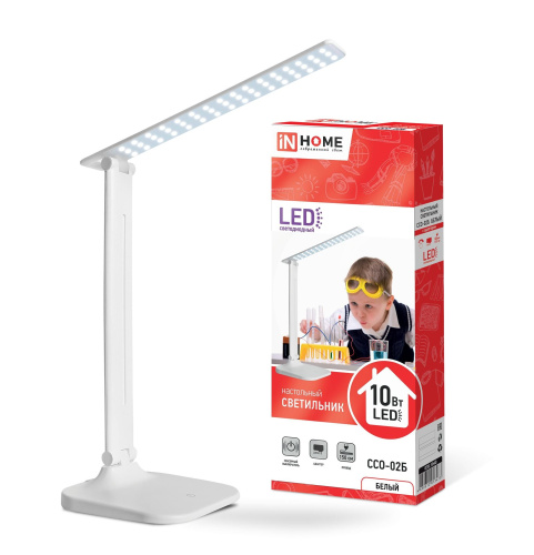 Светильник настольный светодиодный ССО-02Б 10Вт сенсор-диммер адаптер белый IN HOME