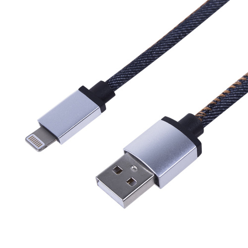 USB кабель для iPhone 5/6/7 моделей, шнур в джинсовой оплетке REXANT