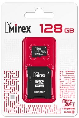 Карта памяти MIREX micro SDXC 128Gb (UHS-I, Class 10) c/а