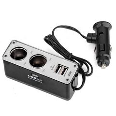 Разветвитель прикуривателя TDS TS-CAU22 на 2гн.+USB*2 с удлинителем черный (WF-0023)