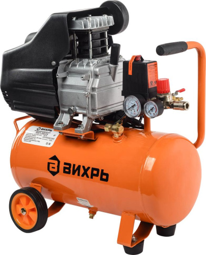 Компрессор "ВИХРЬ" КМП-260/24 (поршневой 2000Вт, 260л/мин, объём 24л, 8 бар, 220В)