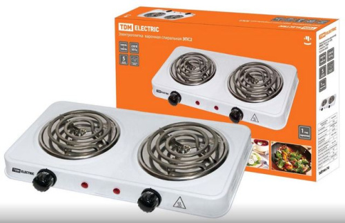 Электроплита двухконфорочная ЭПС2 230В, 2х1 кВт, спираль, белая, TDM SQ2504-0002